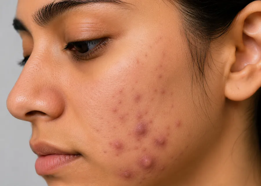 Hormonal adult acne clustering along the jawline