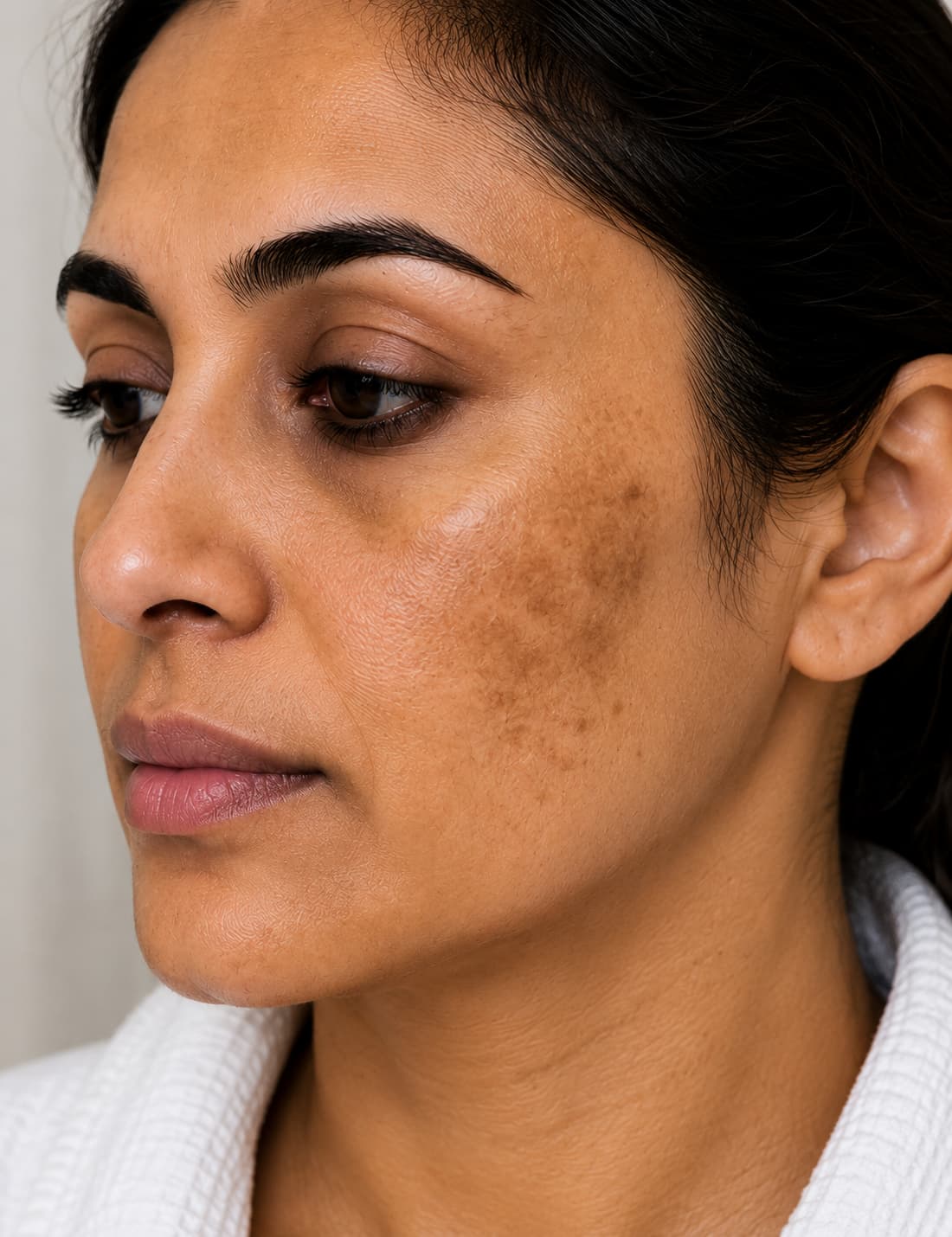 Case 01 · Before — daylight portrait, bare skin