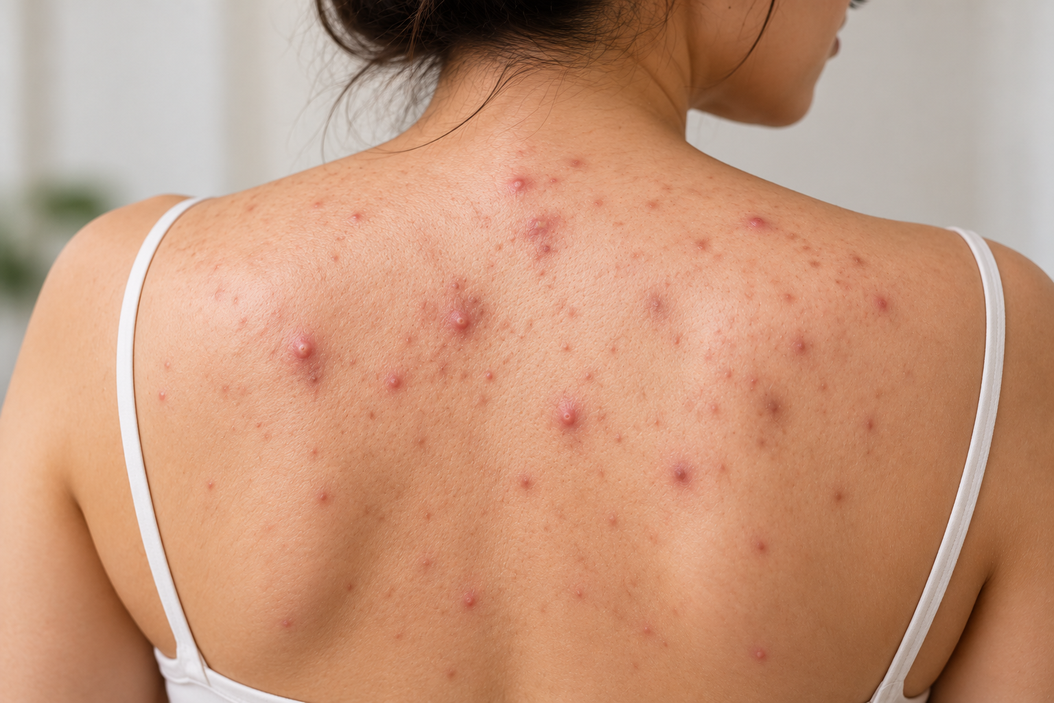 Back acne affecting the upper back