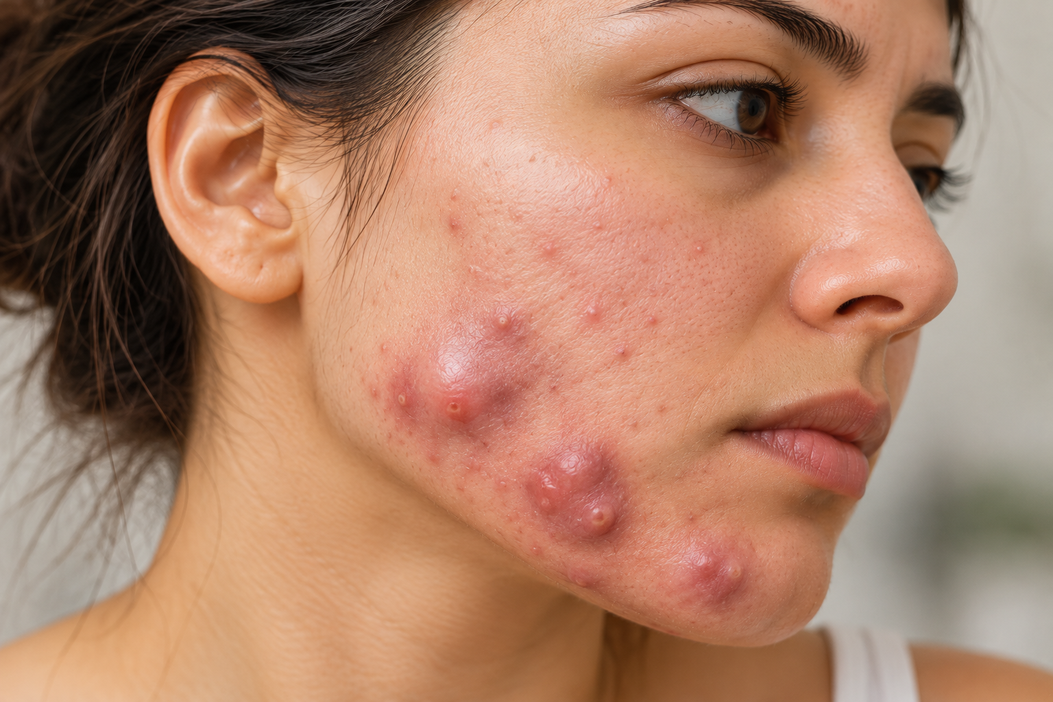 Cystic acne with deep inflamed lesions
