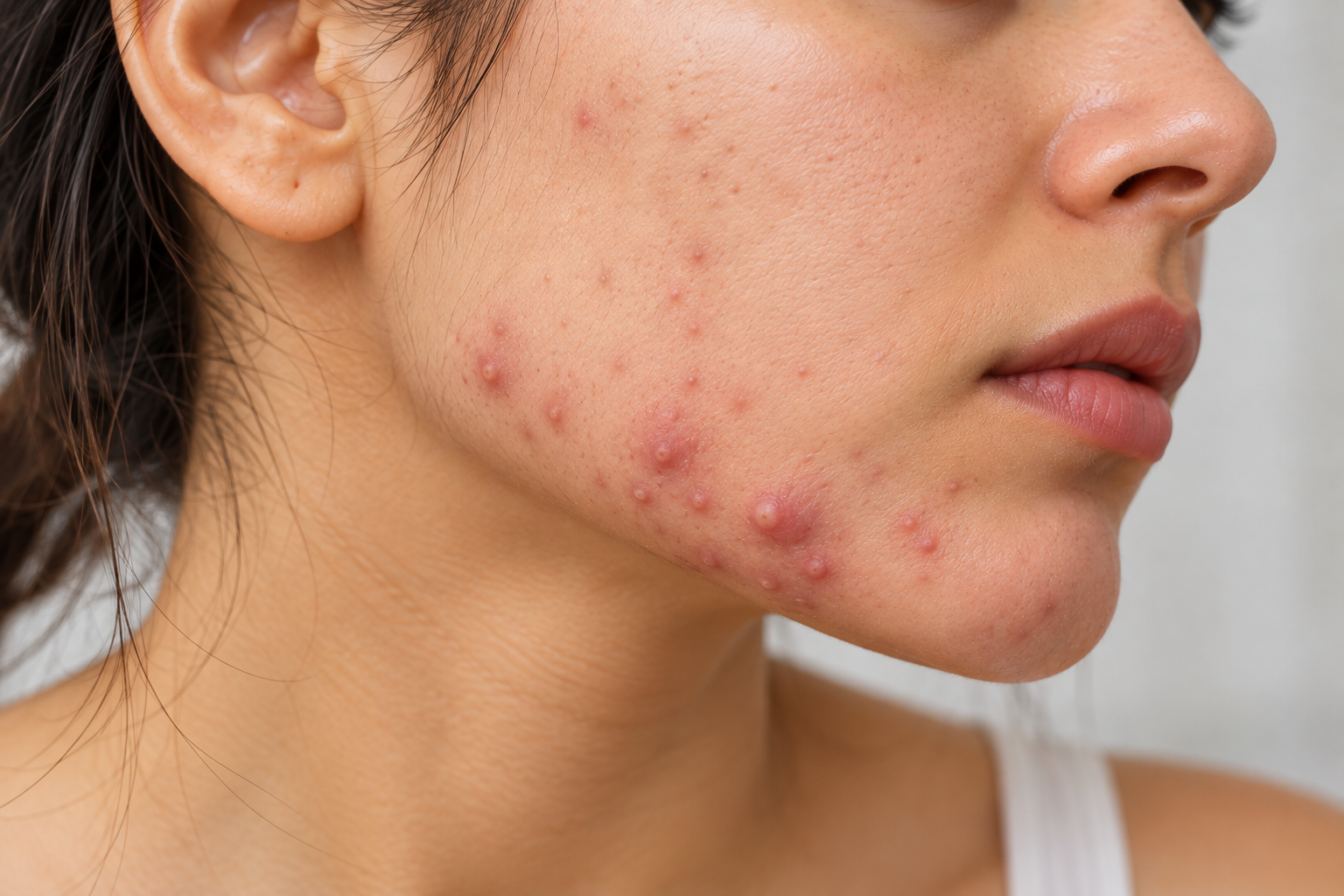 Jawline acne affecting the lower face